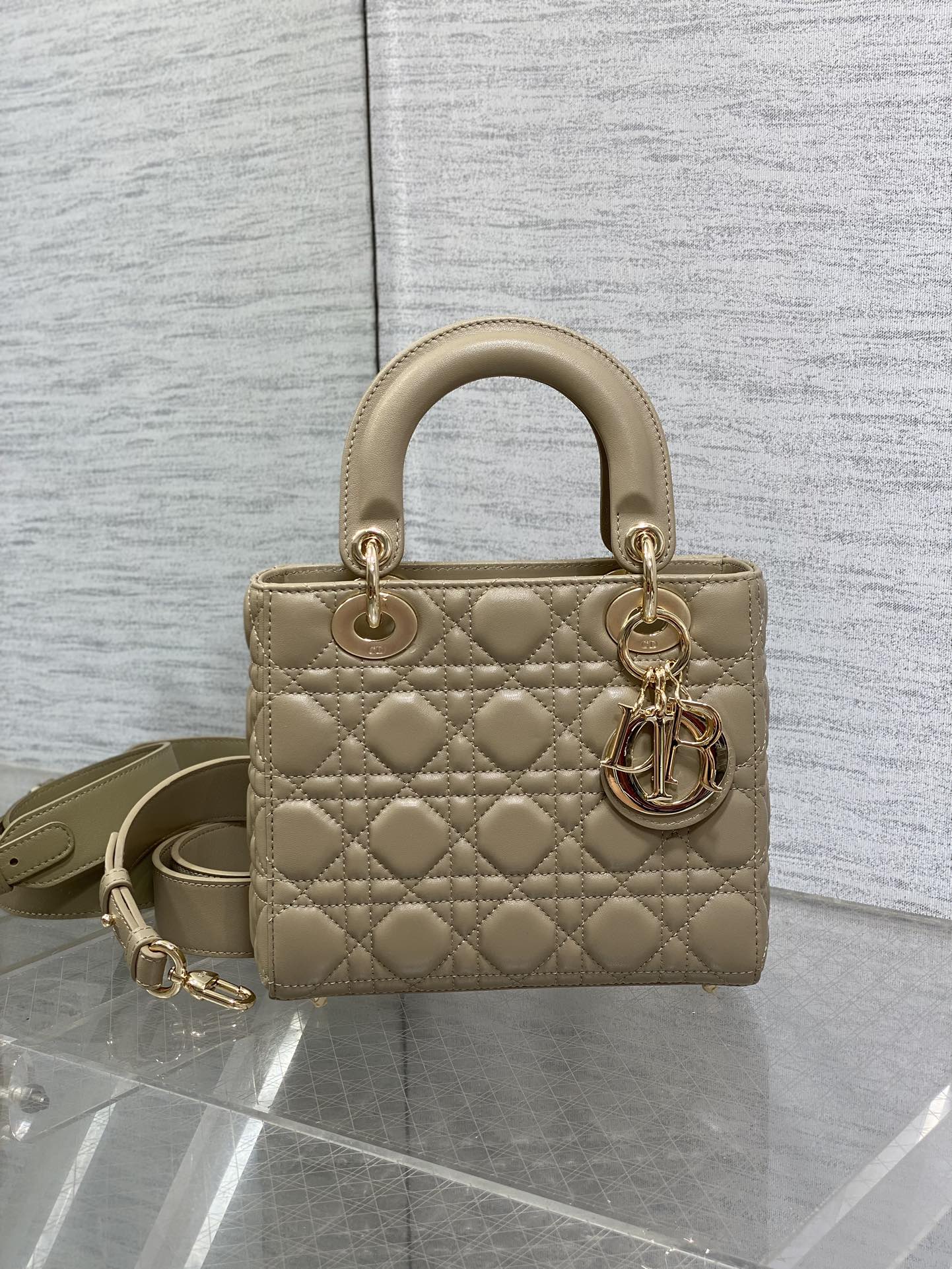 Small Lady Dior My ABCDior Bag Warm Taupe Cannage Lambskin